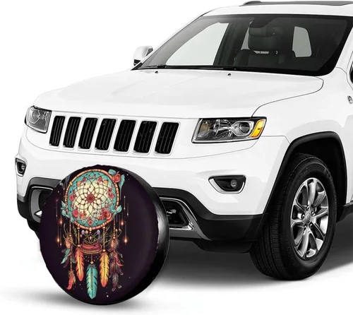 Vista 3 de Hermosa cubierta de repuesto para neumáticos de atrapasueños, impermeable, a prueba de polvo, UV, para ruedas, para Jeep, remolque, RV, SUV y muchos