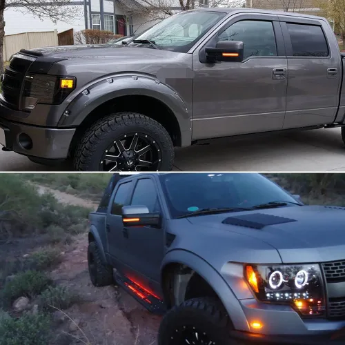Vista 5 de Para 2009 2010 2011 2012 2013 2014 Ford F150 y 2010-14 SVT Raptor Luces de Señal Intermitente de Espejo Lateral Secuencial LED Lentes Ámbar