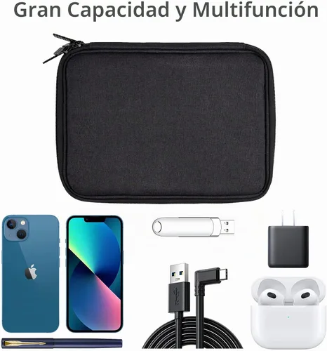 Vista 3 de Organizador de artículos electrónicos, estuche de viaje, organizador de cables, accesorios de viaje, esenciales para mujeres y hombres, bolsa A-Negro