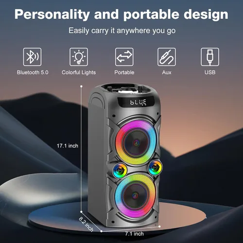 Vista 2 de Bocina Bluetooth portátil TYOTY 100W potente inalámbrica Boombox con emparejamiento TWS, sonido estéreo fuerte, graves profundos, grandes altavoces
