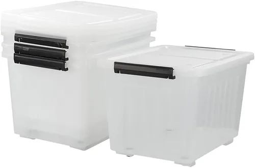 Vista 8 de Asking Caja de almacenamiento de plástico transparente de 18 L con asa, paquete de 4 Clear Visible Plastic Box, Top Carry Handle, Secure Side Lock