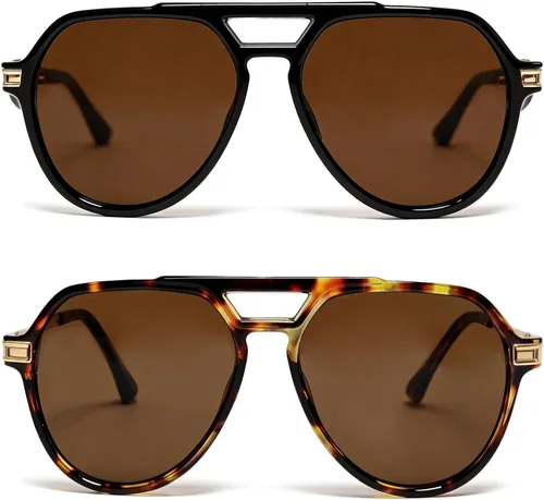 Vista 12 de VISOONE Aviator Sunglasses for Women Men UV400 Protection Retro Shades Negro/Marrón
