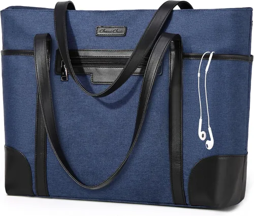 Vista 9 de ChaseChic - Bolsa para laptop para mujer, impermeable, clásica, para profesores, de 15.6 pulgadas, con correa de equipaje Negro y marrón: 15.6
