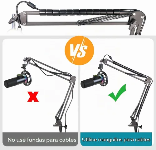 Vista 4 de Brazo de micrófono con gestión de cables – Soporte de micrófono de tijera ajustable compatible con Fifine K669B/K670/K683A/K658/K688, AmpliGame