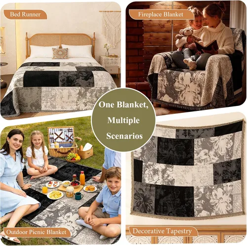Vista 3 de STACYPIK Funda de sofá bohemia abstracta negra para mascotas, funda estética jacquard floral para sofá modular de 2 cojines para sofá de 2 plazas
