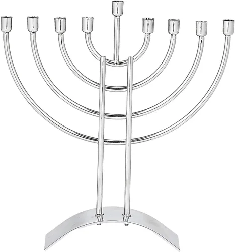 Vista 2 de Menorá de acero de Rite Lite Moderno y lujoso acabado plateado brillante Menora Hanukkah Regalos judíos de fiesta festiva, candelero de Janucá