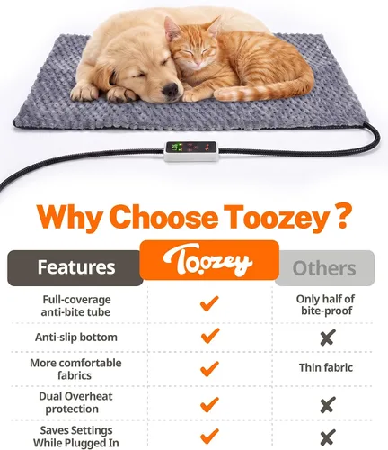 Vista 2 de Toozey Almohadilla térmica para gatos, cama térmica para gatos, 6 ajustes Gris