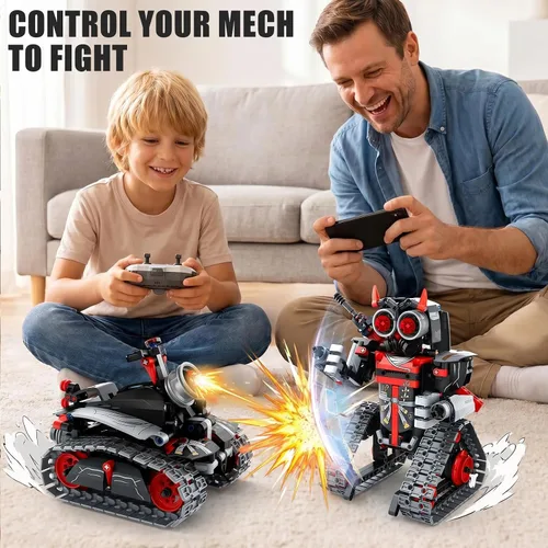 Vista 15 de Kit de construcción de robot STEM, 3 en 1 juguetes robóticos controlados por control remoto y aplicación, set de bloques de construcción de robots