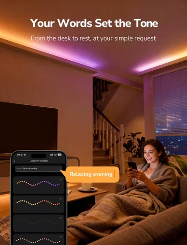 Vista 3 de Lepro S1 - Tira de luces LED AI para dormitorio, tiras de luz RGB inteligentes de 16.4 pies con efectos de persecución IC y arcoíris, segmento