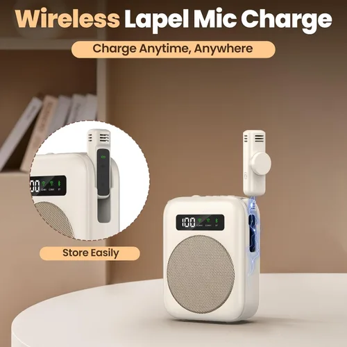 Vista 2 de Amplificador de voz con micrófono lavalier Bluetooth, amplificador Bluetooth para profesor, amplificador de voz portátil, sistema de micrófono