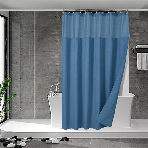 Vista 29 de N&Y HOME - Juego de cortina de ducha de punto gofre, forro de tela a presión y ganchos, para ducha pequeña, estilo hotel, ventana superior de malla