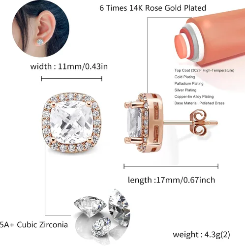 Vista 2 de TOPGRILLZ Aretes cuadrados de plata de ley 925 5A+ con circonita cúbica de oro de 14 quilates con diamantes negros para hombres y mujeres