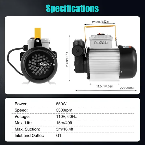 Vista 6 de Bomba de aceite eléctrica autocebante de 110 V CA, bomba de transferencia de combustible de 550 W, bombas de biodiésel de queroseno diésel