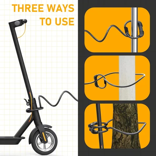 Vista 7 de Candado para Scooter Eléctrico, Candado para Bicicleta, Candado de Cable con Combinación de 5 Dígitos, Dobles Candados de Cable Antirrobo de 41