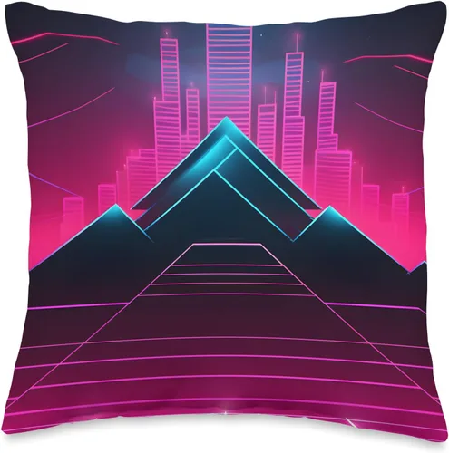 Vista 4 de PP Accessories Retrowave 80s Vaporwave Synthwave Throw Pillow, 18x18, Multicolor