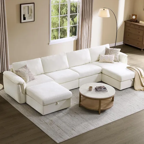 Vista 15 de CHITA Sofás seccionales extra grandes para sala de estar, sofá modular de nube, moderno de mediados de siglo, sofá de 3 plazas, felpilla en crema