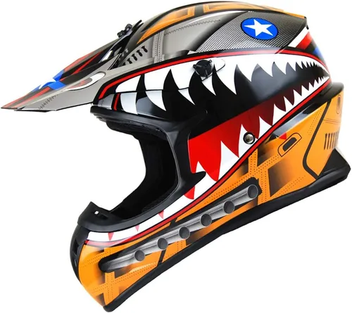 Vista 7 de 1Storm - Casco de motocross para adultos BMX MX ATV Dirt Bike Downhill Mountain Bike estilo Monster Shark Racing HKY_SC09S Negro tiburón