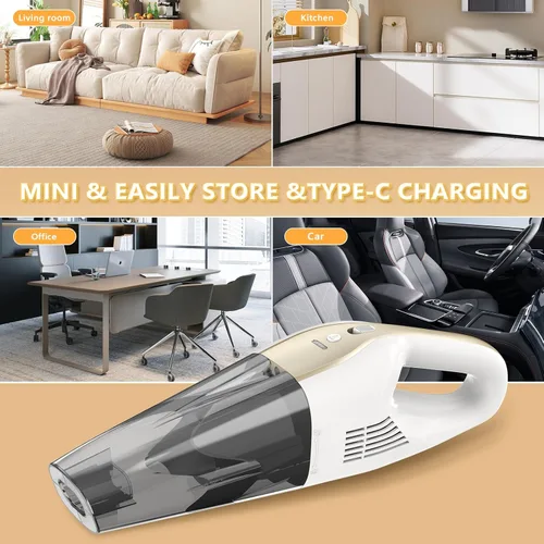 Vista 7 de Aspiradora de mano inalámbrica, 16000 Pa 160 W, aspiradora de coche con pantalla LED, potente aspiradora de mano de 30 minutos, portátil