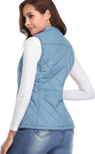 Vista 3 de Fuinloth - Chaleco acolchado para mujer, diseño de cuello alto, ligero, con cierre