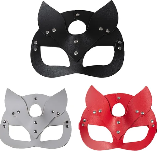 Vista 4 de Kutocesy Máscaras sexys, máscara de máscaras de pareja masculina y femenina, máscara de Halloween, máscara de cuero de animal, máscara de fiesta