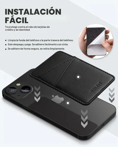 Vista 5 de VULKIT Tarjetero para teléfono Billetera de cuero adhesivo bolsillo RFID bloqueo tarjetas de crédito fundas para tarjetas de crédito Stick Back of