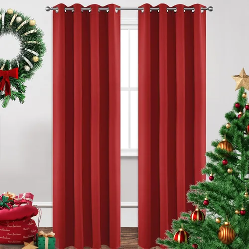 Vista 113 de Joydeco - Juego de 2 paneles de cortinas opacas de 63 pulgadas, 2 cortinas largas con aislamiento térmico burg, cortinas de oscurecimiento
