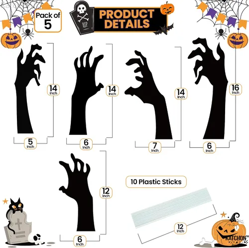 Vista 3 de KatchOn, Letreros aterradores de mano con estacas – Grandes, 16 pulgadas Letreros de patio de Halloween para decoraciones de Halloween al aire