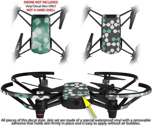 Vista 2 de Paquete de 2 calcomanías para DJI Ryze Tello Drone Bokeh Squared Seafoam Green Drone no incluido