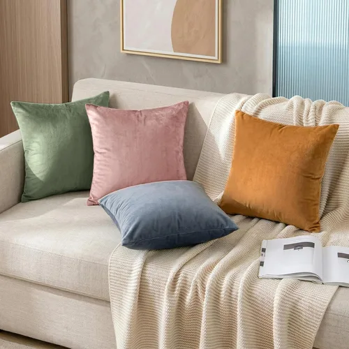 Vista 7 de Paquete de 2 fundas de almohada de terciopelo decorativas para sofá, cama, sofá, silla, funda de cojín azul suave, funda de almohada cuadrada sólida