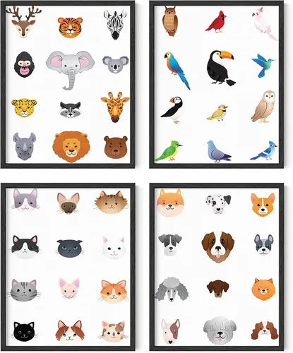 Vista 12 de Haus and Hues - Juego de 4 impresiones artísticas de animales para guardería, decoración de pared para niños y niñas, decoración de habitación