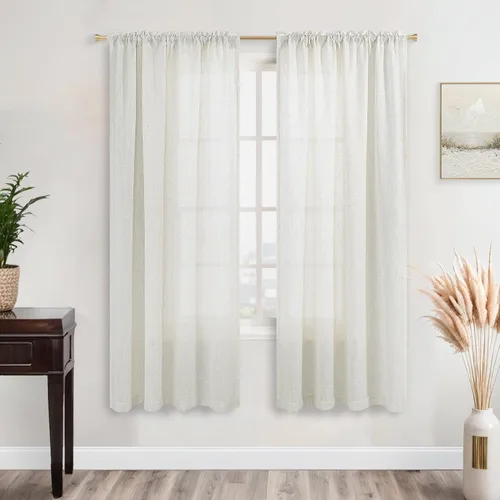 Vista 132 de KOUFALL Juego de 2 cortinas de puerta francesa, cortinas de lino para puerta/ventana, cortina transparente boho para cristal lateral delantero