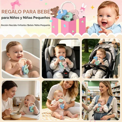 Vista 5 de La dentición del bebé juega el mordedor de las llaves del bebé del silicón Juguetes sensoriales para masticar, mordedor para el alivio