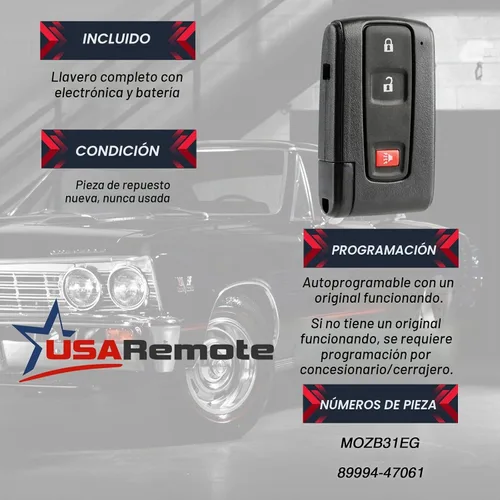 Vista 3 de Llavero para llave inteligente de entrada sin llave compatible con Toyota Prius 2004-2009 para logo plateado (MOZB31EG)