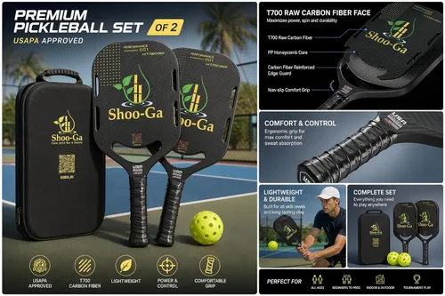 Vista 2 de Paletas aerodinámicas de fibra de carbono para pickleball (juego de 2) con superficie esmerilada ProSpin+ Nextgen y núcleo de polímero de panal