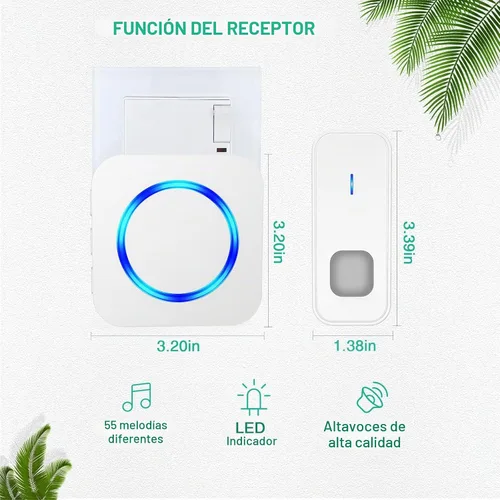 Vista 4 de SURFOU Timbre inalámbrico, impermeable, fácil instalación - alcance de 1300 pies, 55 tonos, 5 niveles de volumen ajustables - flash LED