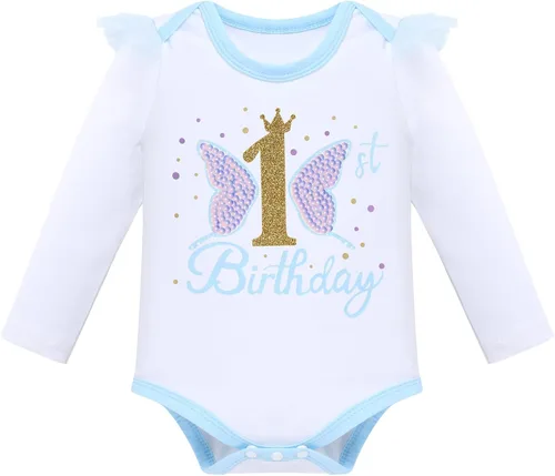 Vista 3 de IDOPIP Disfraz de mariposa para el primer cumpleaños de bebé niña con lentejuelas, falda tutú, diadema para sesión de fotos