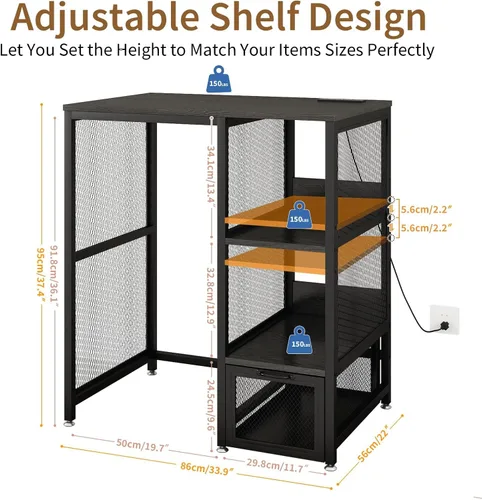 Vista 2 de METYERRY Estante para hornear de cocina con toma de corriente, soporte para microondas con cajón, mini soporte para refrigerador con estantes Negro
