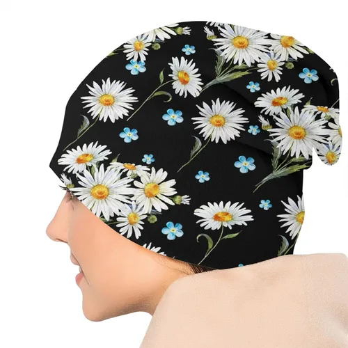 Vista 2 de Gorro de punto con diseño de calavera de azúcar y flores, para adultos, cálido, holgado, regalo para hombres y mujeres