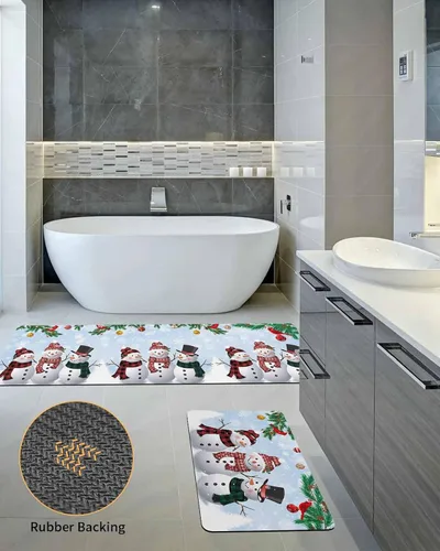 Vista 5 de Tapete de baño de muñeco de nieve para bañera, antideslizante, de secado rápido y absorbente, tierra de diatomeas, fregadero, dormitorio, cocina