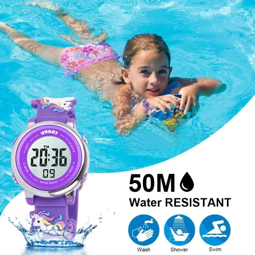 Vista 4 de USWAT Kids Watch 3D Cartoon Toddler Wrist Digital Watch Waterproof 7 Color Lights with Alarm Stopwatch for 3-10 Year Boys Girls Little Child