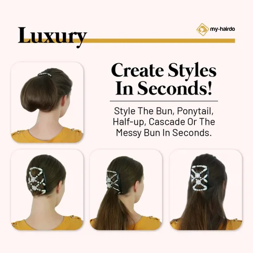 Vista 5 de Peines laterales mágicos para mujer, elegantes cuentas, elásticos con clips dobles, accesorios perfectos para hacer, cola de caballo, media arriba