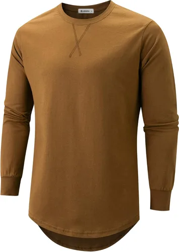 Vista 41 de KLIEGOU Camiseta larga 100% algodón para hombre, preencogida, suave 66 Gris Azul