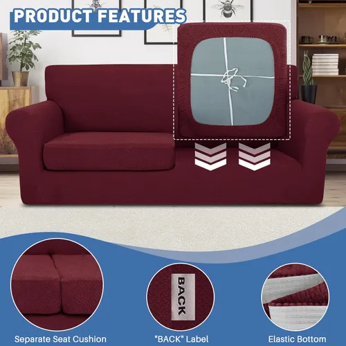 Vista 4 de JIVINER Fundas de sofá de 3 piezas para sofá de 2 cojines, funda elástica para sofá con 2 fundas de cojín de asiento extra grandes, fundas de sofá