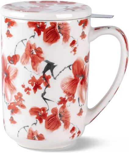 Vista 13 de AmorArc Taza de Té de Porcelana con Infusor y Tapas, Taza Grande de 18 Oz con Colador y Soporte para Bolsa para Té de Hojas Sueltas, Taza de Café