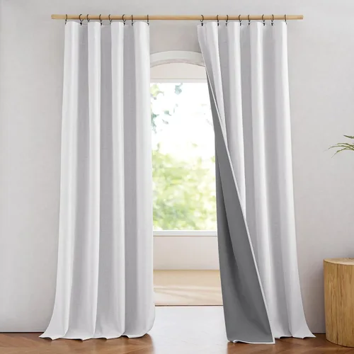Vista 14 de NICETOWN Cortinas 100% opacas de 63 pulgadas de largo, 2 paneles de cortinas cortas con aislamiento térmico con forro para dormitorio, cortinas