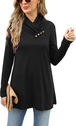 Vista 4 de LuckyMore Blusa tipo túnica de manga larga con cuello redondo para mujer, estilo casual, para otoño