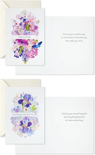 Vista 4 de Hallmark Surtido de tarjetas religiosas de Pascua, flores pintadas (16 tarjetas de Pascua vintage con sobres)