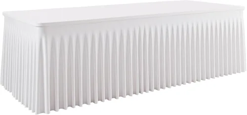 Vista 25 de Mantel rectangular de elastano negro, funda elástica ajustada para mesas rectangulares de 1,8 m, falda de mesa elástica sin arrugas para decoración