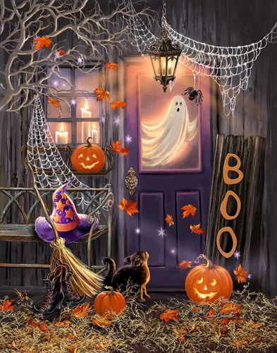 Vista 14 de Springbok 's Grandma's Halloween Party - Rompecabezas de 1000 piezas para Adutls Featues una escena de Halloween caprichosa para rompecabezas