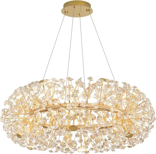 Vista 8 de ykolupty - Candelabro de diente de león dorado de 8 luces para comedor, lámpara colgante Sputnik con control remoto, candelabro de cristal moderno